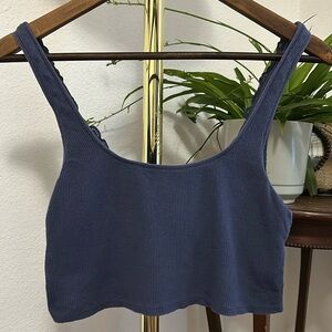Aerie navy blue reversible bralette top with built in bra. Waffle knit & lace